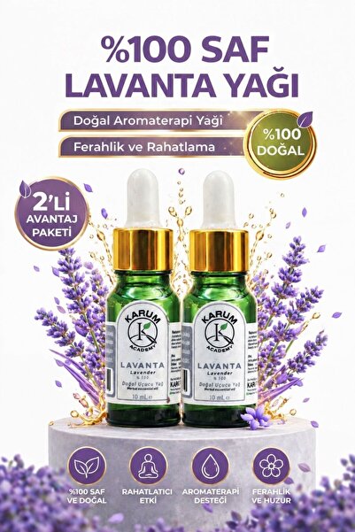 KARUM Lavanta Uçucu Yağ Orijinal %100 Saf ve Doğal 2x10mL Aromaterapi Yağı Ca...