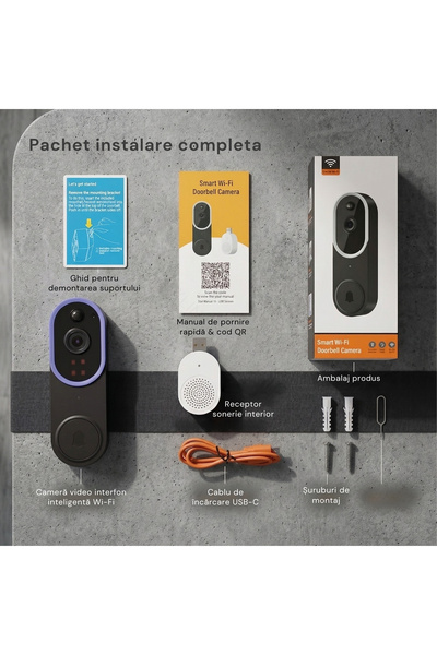 Skyline Orbion Sonerie Video Wireless T52 Full HD - Baterie 5200mAh, AI, Vedere Nocturna, IP65