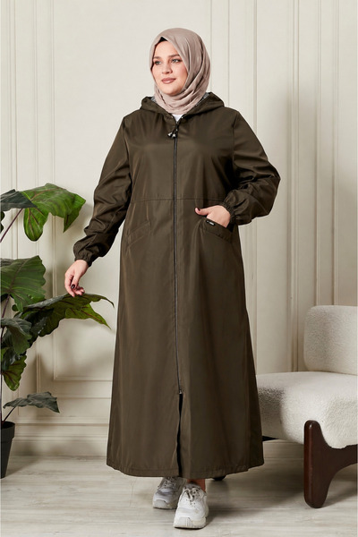 Ferace Γυναικείο μακρύ καπέλο με κουκούλα και φερμουάρ σε μεγάλο μέγεθος