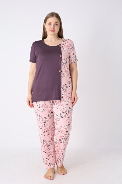 JENİKA Σετ πιτζάμες μεγάλου μεγέθους με στρογγυλή λαιμόκοψη από βισκόζη, δαντ...