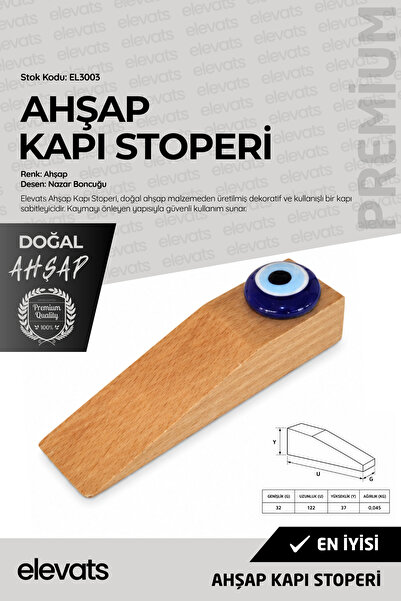 Elevats Premium Ahşap Kapı Stoperi | Dekoratif Kapı Durdurucu | Kaymaz Kapı T...