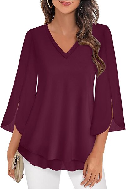 Other Datuhao Γυναικεία Κομψή Μπλούζα Τουνίκ με Μανίκια 3/4, Χαλαρή, Φλοράλ, με