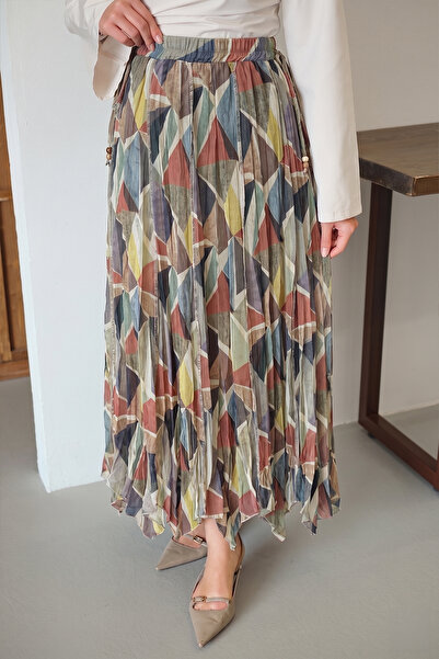 LOCCO Γυναικεία φούστα σιφόν με γεωμετρικό σχέδιο ροζ