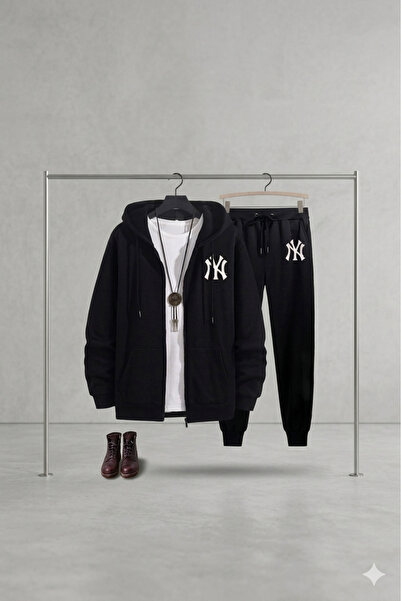 Syndra Σετ χειμερινής φόρμας με μαύρο φερμουάρ και στάμπα NY, unisex