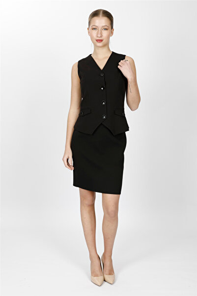ÖNDER ÖZSOY V-Neck Decorated Buttoned Vest Suit 1530502-Black - 1530502
