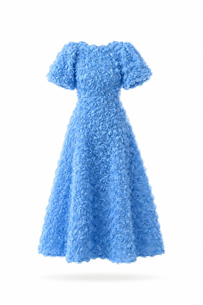 Narferita Rosie Renk 3 Boyutlu Gül Desenli Premium Elbise