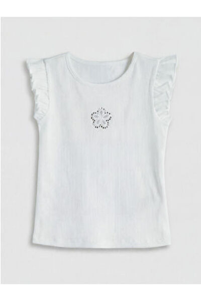 LC Waikiki New Season White Crew Neck Stoned Girls' Undershirt