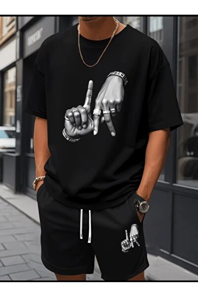 ELAN WEAR - Men's Printed Cotton T-Shirt and Shorts 2-Piece Set Oversize - Fi...