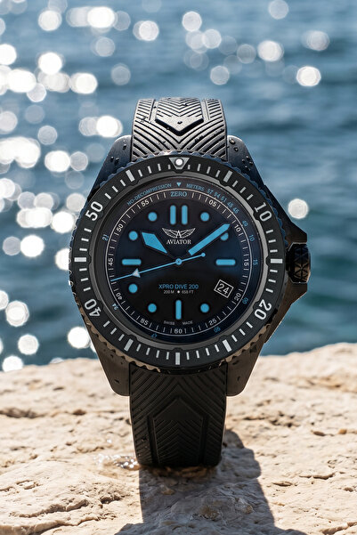 AVIATOR ساعة يد رجالية XPRO Dive 200 مقاس 42.8 ملم من زجاج الياقوت 20ATM مع ح...