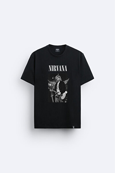 AYDESİGN Μπλουζάκι Nirvana με στάμπα και λαιμόκοψη ποδηλάτου σε μαύρο χρώμα