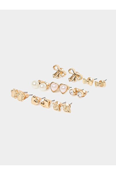 Styli Pack of 8 - Gold Embellished Stud Earrings