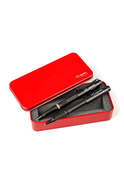 Lamy 2li Safari Mat Siyah Dolma&Roller Kalem Atatürk İmzalı Kırmızı Metal Kut...
