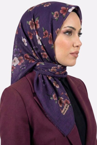 hadiora وشاح نسائي أرجواني مزين بنقوش الزهور