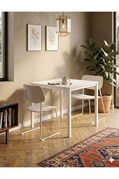 İREM Minimal Tasarım Yemek Masası 72x88 cm – Beyaz Metal Gövde & Beyaz Tabla