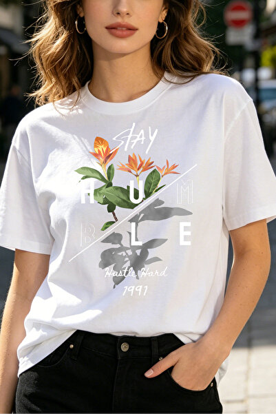 Fleck تي شيرت نسائي بتصميم Stay Humble Hustle Hard 1991 بنمط كاجوال ورسومات ز...