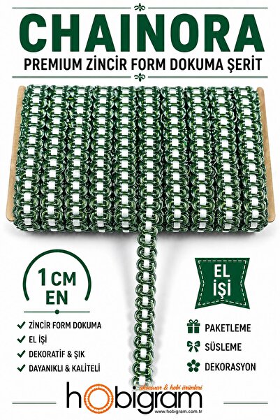 Hobigram شريط زخرفي منسوج على شكل سلسلة من تشينورا باللونين الأخضر والأبيض - ...