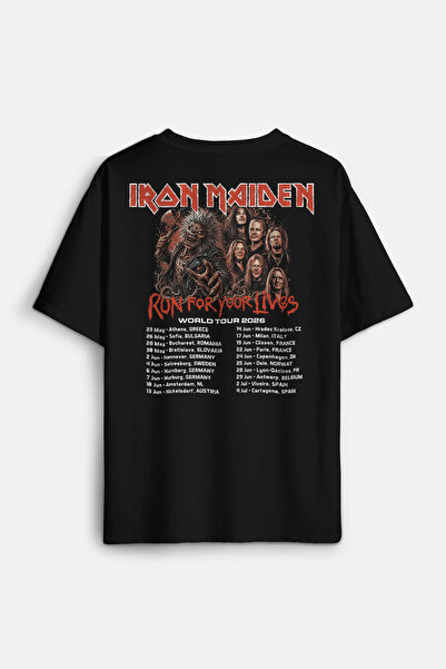 Kendim Seçtim Siyah Iron Maiden Metal Music Tour Baskılı Oversize Tişört