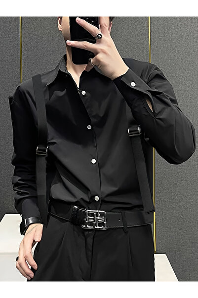 Take Two By Styli Black Solid Regular Fit Spread Collar Shirt