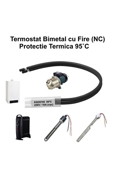Stef's Cat Termostat Temperatura 95˚C cu Fire, Bimetal KSD9700 NC, 250/16A -