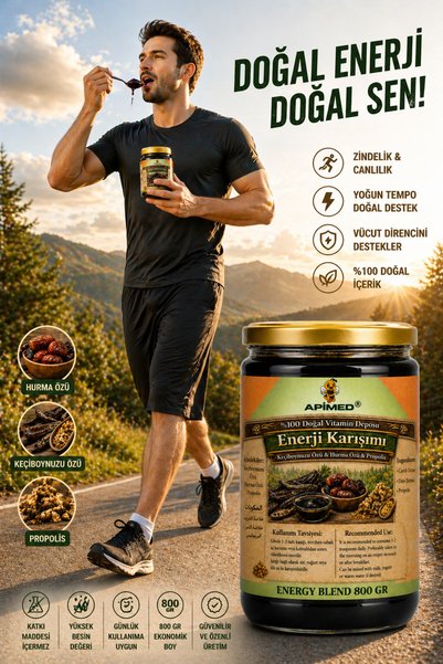 APİMED Energy Mix 800 Gr – Natural Energy Paste Containing Carob Extract, Date Extract, and Propolis |   100% Additive-Free Herbal Blend and Water-Based Propolis 20ml
