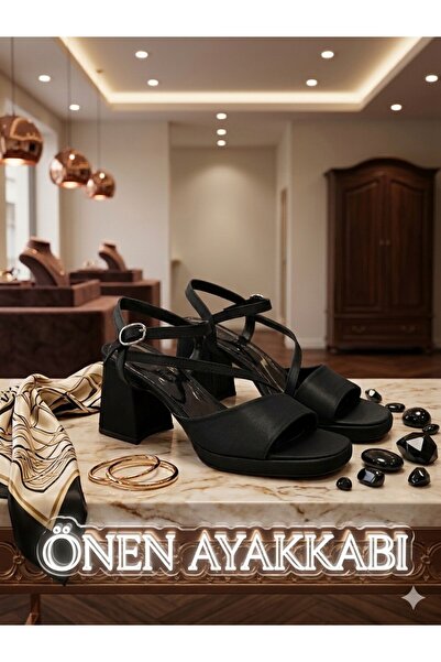 Beety SİYAH SATEN ŞIK 7 CM TOPUKLU ABİYE AYAKKABI