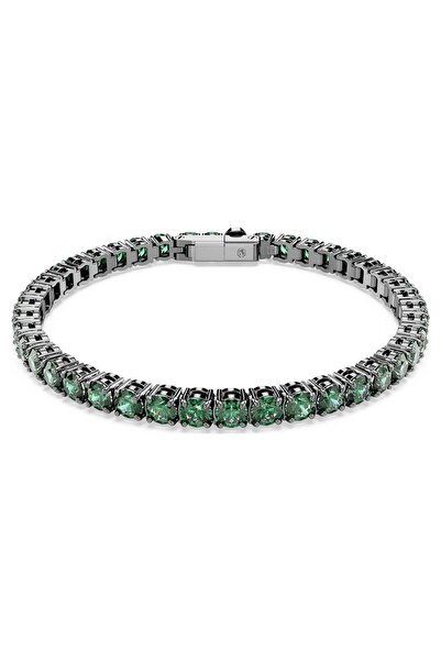 Swarovski سوار ماتريكس للتنس بقطع دائري مطلي بالروتينيوم الأخضر M