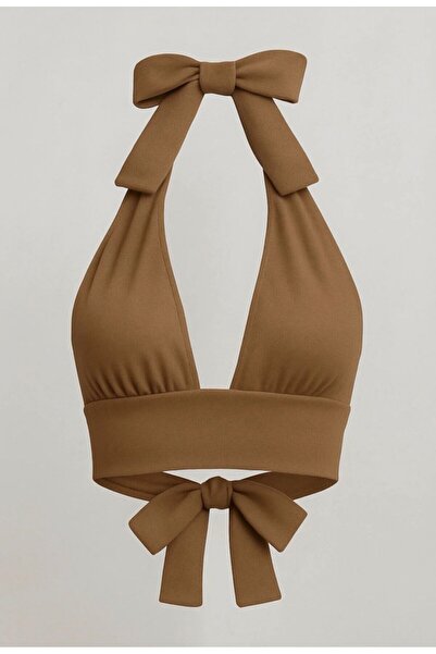 OTD STORE Μπλουζάκι crop - Καφέ - Απλό