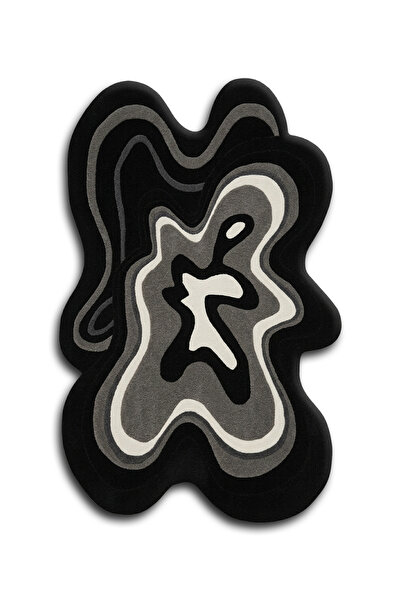 Rugs Modern Halı SDT Organik Formlu Soyut Dalga Desenli Siyah Gri Modern Doku...