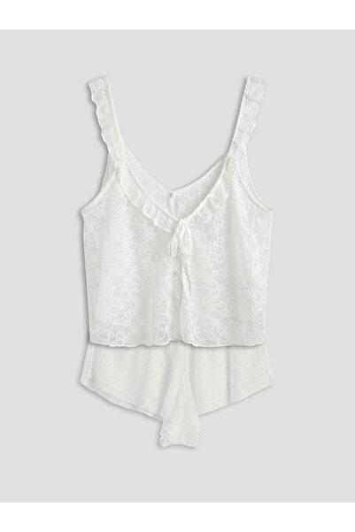 LC Waikiki Vizyon New Season V-Neck Lace Women's Shorts Pajama Set