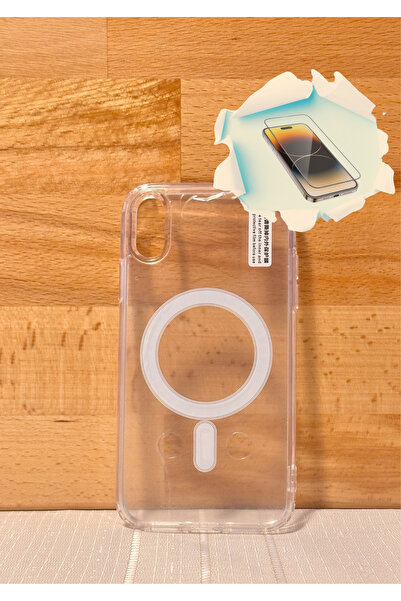 iPhone XR Uyumlu MagSafe Şeffaf Kılıf + Kırılmaz Cam Ekran Koruyucu Hediyeli