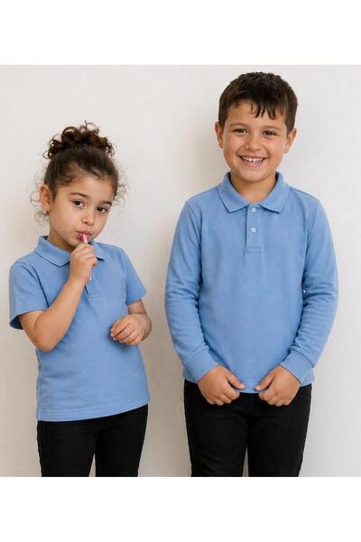 BAGİSTA BUTİK Unisex Children's Short-Sleeved Long-Sleeved Polo Collar T-Shirt