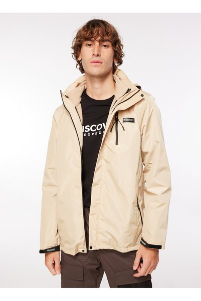 Discovery Expedition Beige Men's Hooded Collar Coat D3Wm-Mnt14