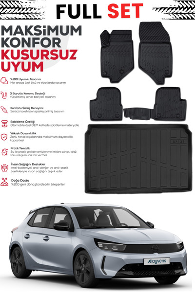 ko kaliteoto Opel Corsa F Benzin/Dizel 2020 Model 3D Esnek Bagaj Havuzu 4D Ha...