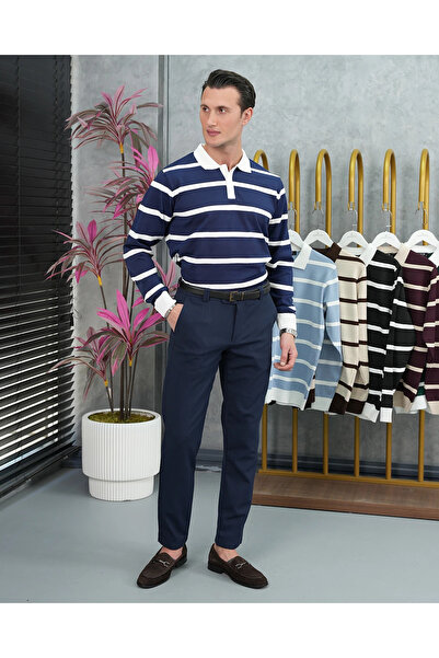 MODEFENDİ Pulover cu guler polo, din bumbac, lycra, croială slim, tricotat, c...