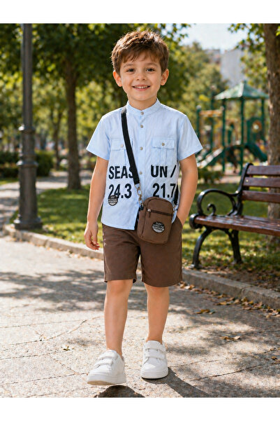yavrucak kıds Yavrucak 63305-26 Boy's 4-Piece Set Shirt T-Shirt Shorts Bag Co...