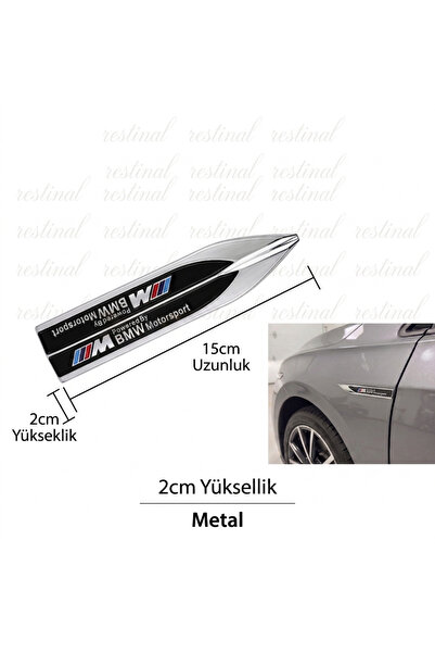 restinal BMW M Motorsport Metal Çamurluk & Kapı Amblemi Logosu 2'li Bıçak Set...