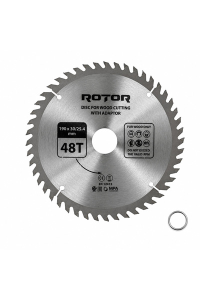 Rotor Daire Testere Bıçağı 190x30/25,4 mm 48T – Ahşap Kesim (El Tipi ve Gönye...
