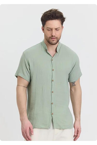 Org Marka Store HEAVEN 4050 MUSLIN KOŠULJA ZA MUŠKARCE SA VISOKIM OGRLOM I KR...