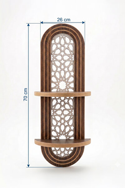 Artavessa Yıldızı Motifli Dekoratif MDF Duvar Rafı - 70x26 cm Ceviz Rengi Şık Tasarım Kitaplık Aksesuar Rafı