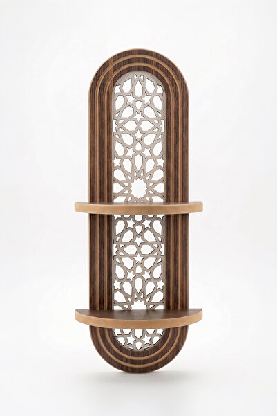 Artavessa Yıldızı Motifli Dekoratif MDF Duvar Rafı - 70x26 cm Ceviz Rengi Şık Tasarım Kitaplık Aksesuar Rafı