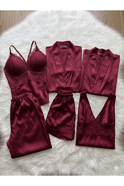 efsane store Efsane Saten Gecelik Sabahlık Pijama Takım Şort Takım 6'lı Gelin...