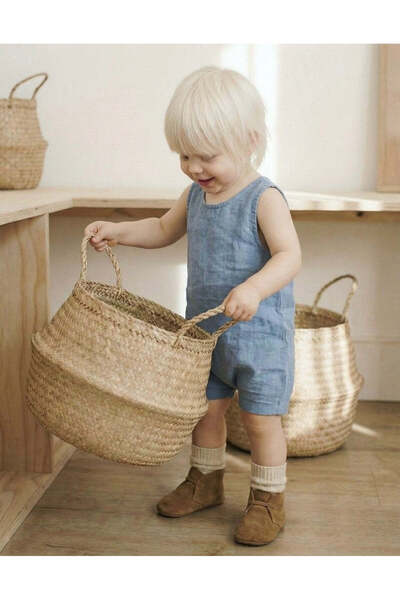 Beyyine Home Baby Cotton Salopet |   3 Months – 2 Years |   Blue & Beige |   ...