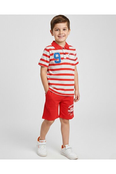 Ege Bebek Tricou cu guler polo în dungi și pantaloni scurți pentru băieți de ...