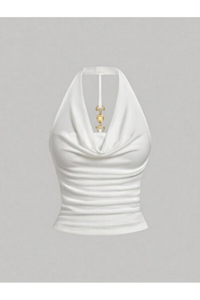 Wildco Λευκή μπλούζα Degaje Halter Crop με μεταλλική λεπτομέρεια αξεσουάρ, γυ...