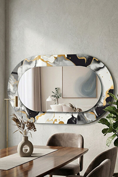 Decorita Dekor Camı ve Ayna | Black Gold Marble Desen Dekoratif Ayna | 110cm ...