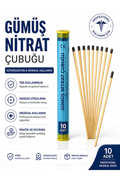 HemoStop Gümüş Nitrat Çubuğu 10 Adet Tek Kullanımlık Medikal Uygulama Çubuğu