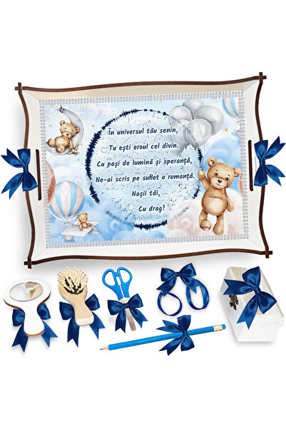 LoreBebe Boys Mot Cutting Tray Set, Mot Tray, 7 Pieces, Bear Map Pattern, 32x...