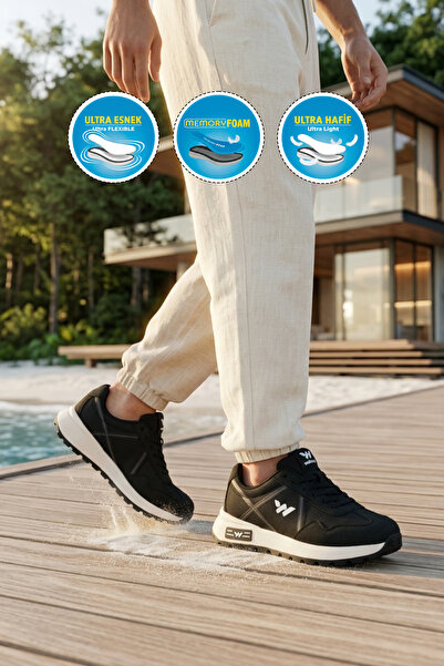 WALKWAY حذاء رياضي رجالي من Muveon M باللونين الأسود والأبيض خفيف الوزن ومرن