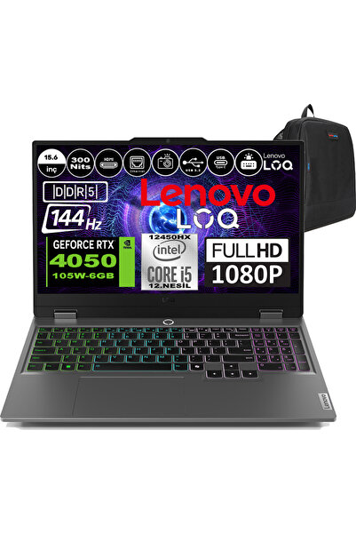 LENOVO Loq Intel Core I5 12450HX 24GB 2tb SSD RTX4050 6gb 105W Freedos 144HZ 300NİTS 15.6" Fhd Taşınabilir Bilgisayar 83GS009ATRF07+ Zetta Çanta