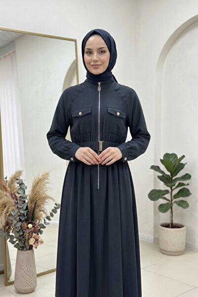lavrisa Rochie de damă din țesătură Tencel, cu curea și fermoar pe jumătate, ...